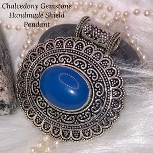 Chalcedony Gemstone Handmade Ethnic Shield Pendant